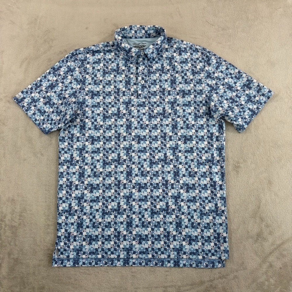 Straight Down X Shadow Creek Golf Performance Polo Shirt Men‎ Medium Blue Geo